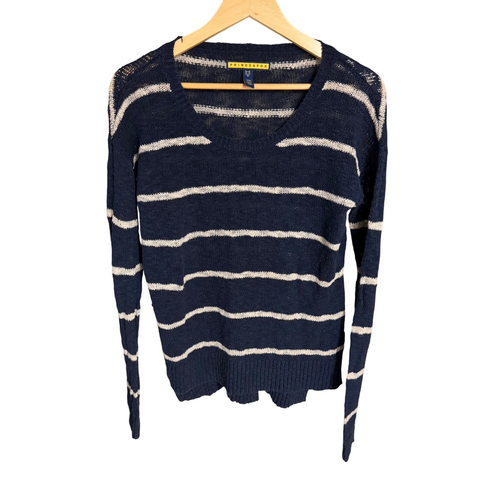 Prince‎ & Fox Women's Striped Knit Sweater Casual Pullover high/low Top